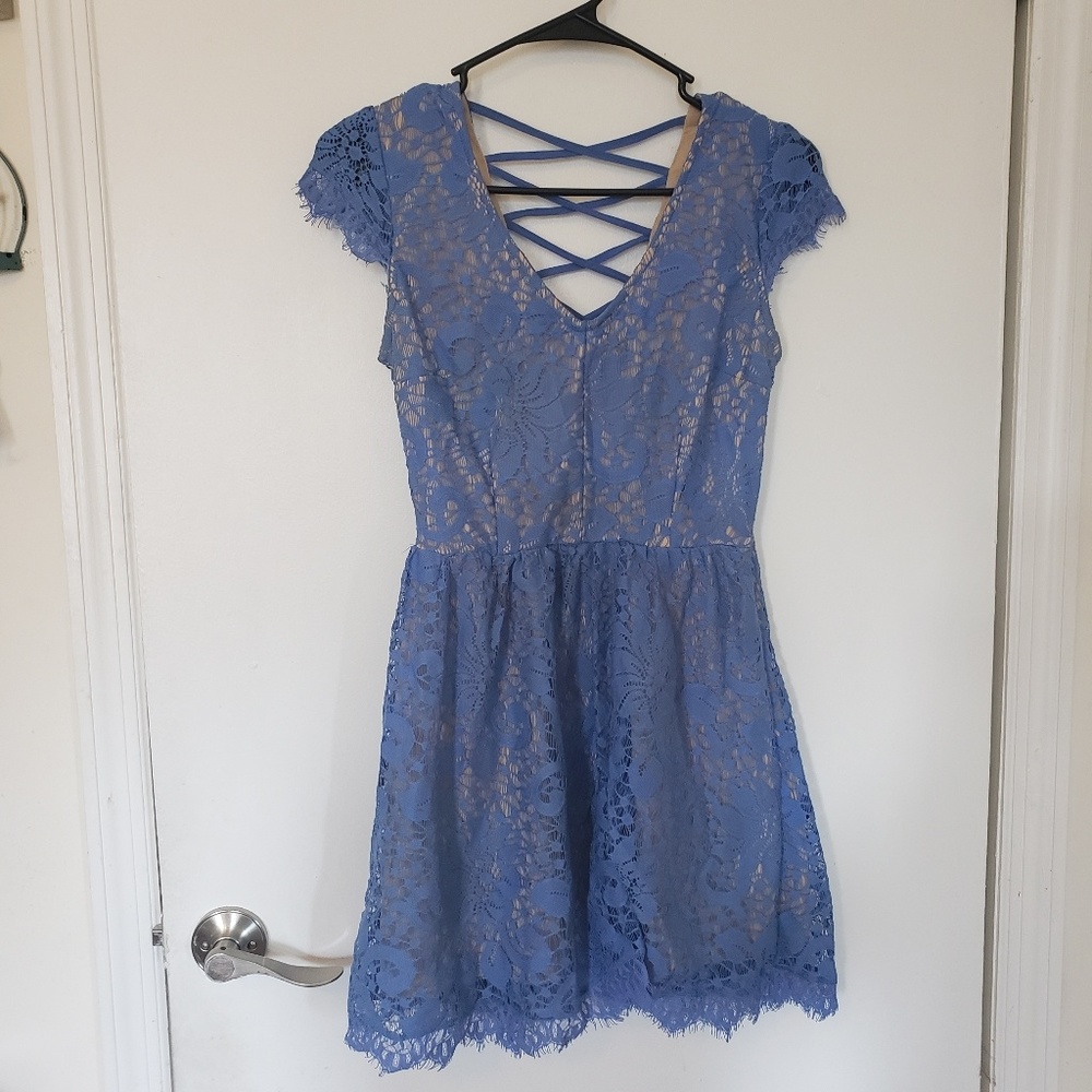 Sky blue lace dress with tan lining